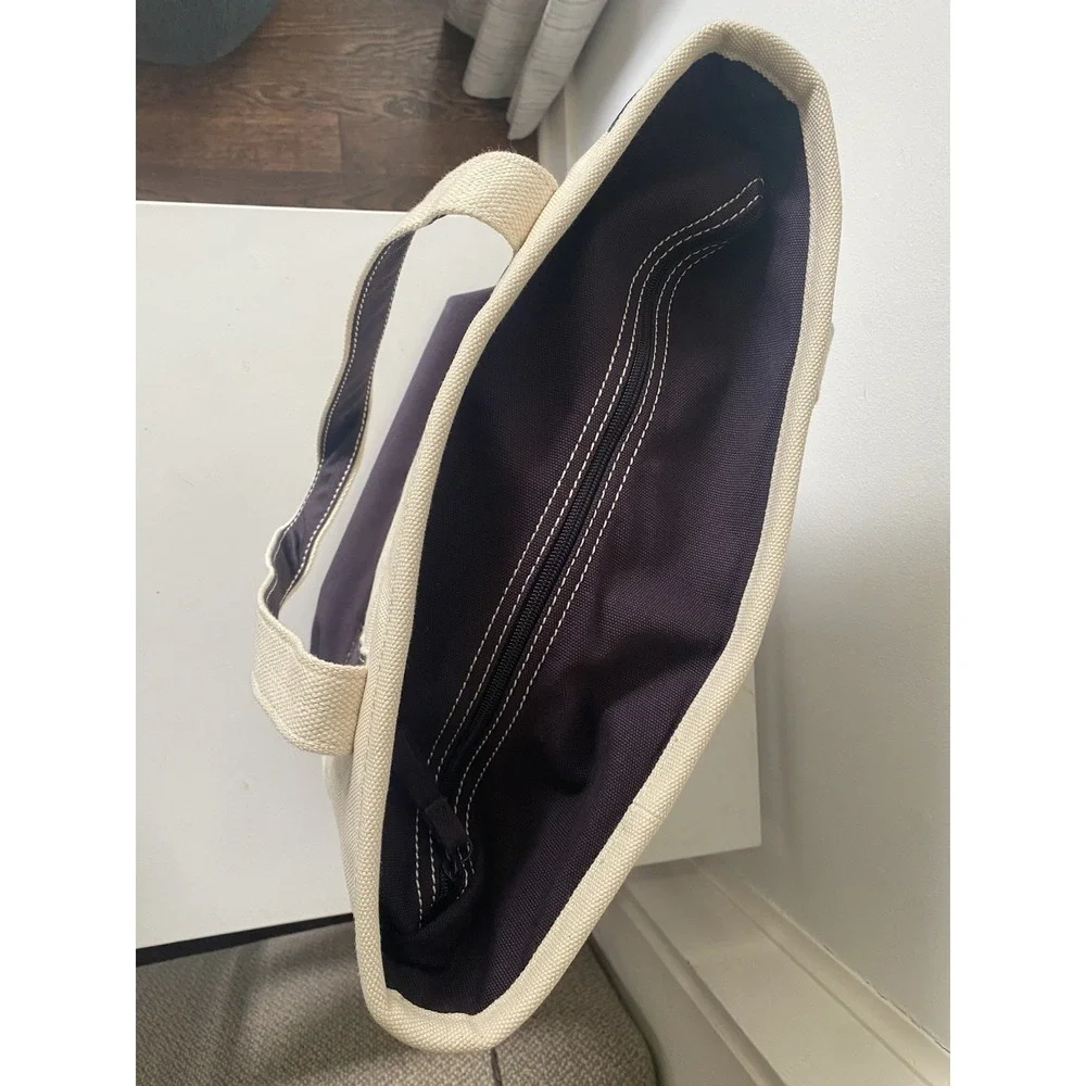 Lands End Navy Blue 5 Pocket Zip Top Medium Canvas Tote Bag NWOT Coastal Casual